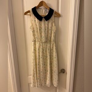 Maggy London Navy and Cream Print Dress Peter Pan Collar